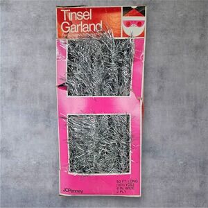 Vintage MCM JCPenney Silver Tinsel Garland‎ Christmas Decoration 50 Feet Long